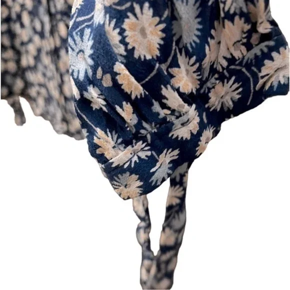 Madewell Button Down Blue/Pink/white Floral Tie Sleeves Blouse- Small - Picture 8 of 10